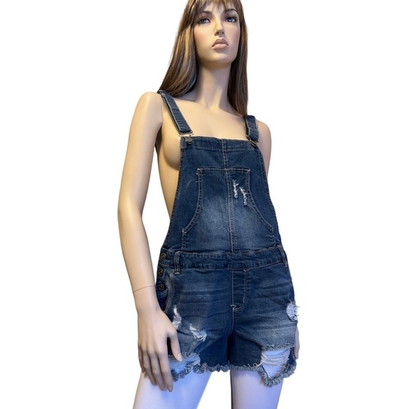 Wallflower Overall Shorts Factory Destroyed Distressed Dungaree Denim Romper - Picture 2 of 13